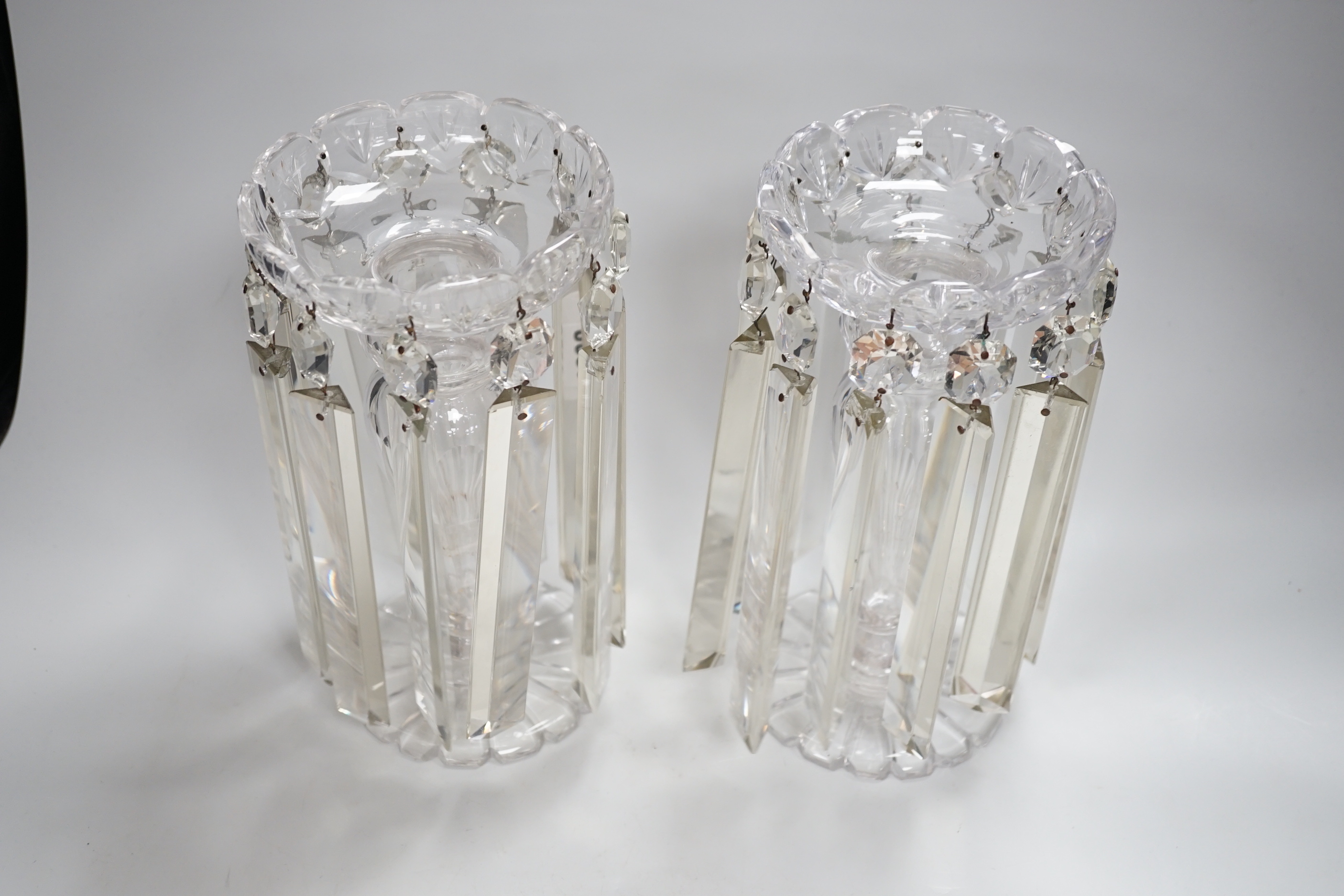 A pair of Victorian cut glass table lustres, 25.5cm high